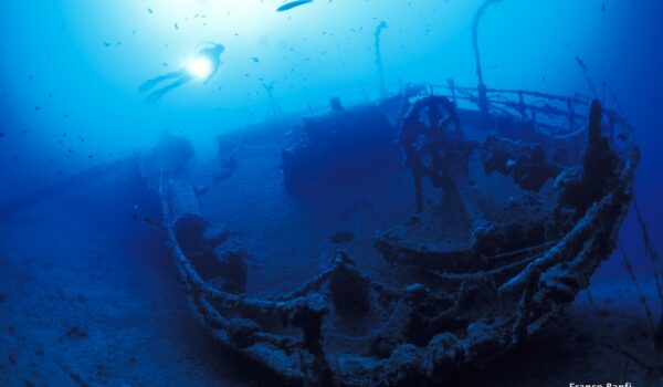 scuba diver on Teti wreck,Vis island, Croatia, Adriatic Sea, Mediterranean